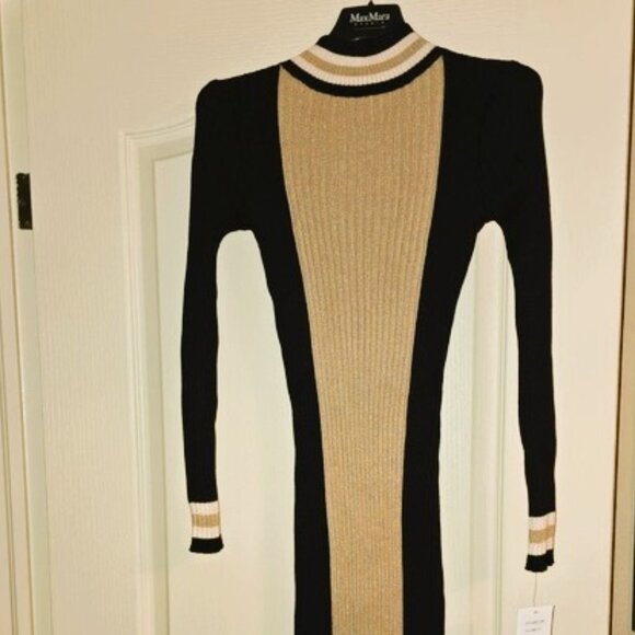 Black and Tan Knit Long Sleeved Colour Block Dress NWT, Size XS - Picture 2 of 7